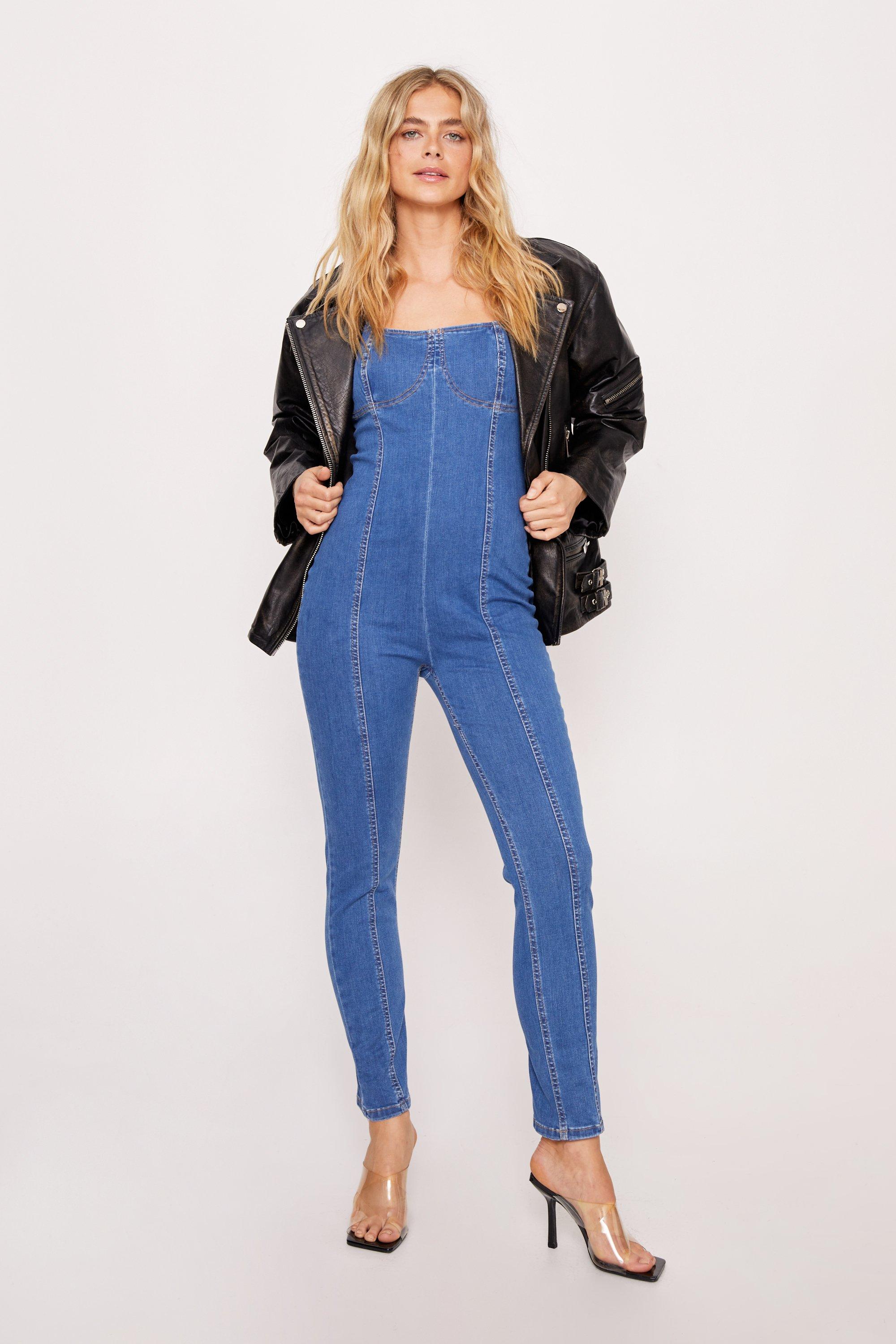 Skinny jean jumpsuit online